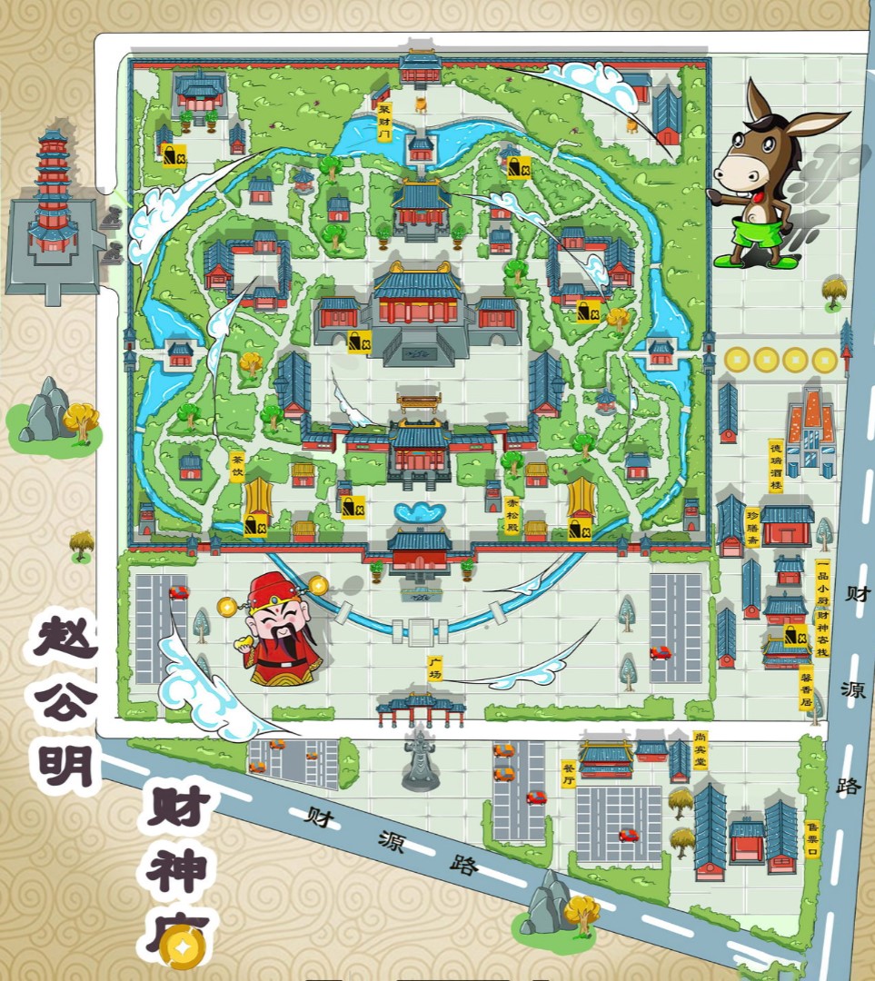 黄冈寺庙类手绘地图